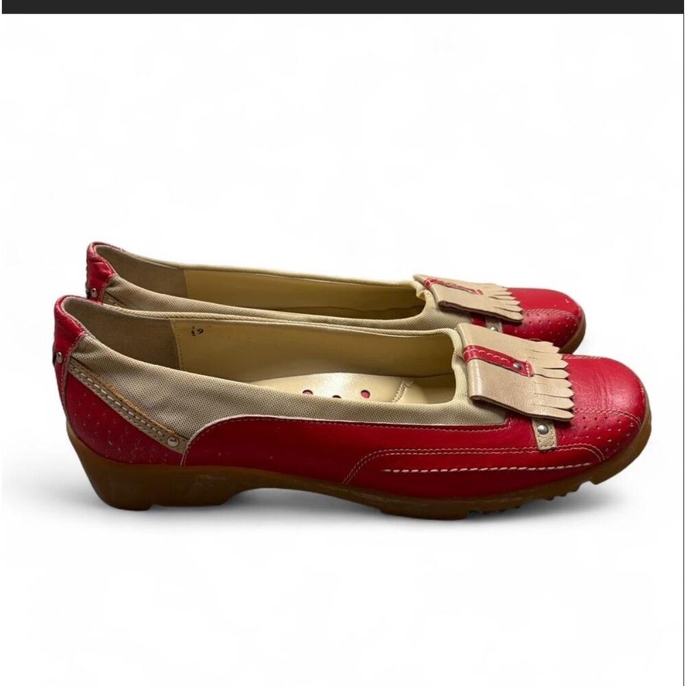 Walter Genuin Leather Golf Loafer Shoes size 9 Red Beige Fringe Made in Italy